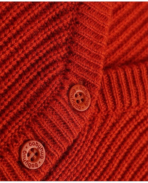 Babyhug Knit Full Sleeves Cardigan - Rust Orange