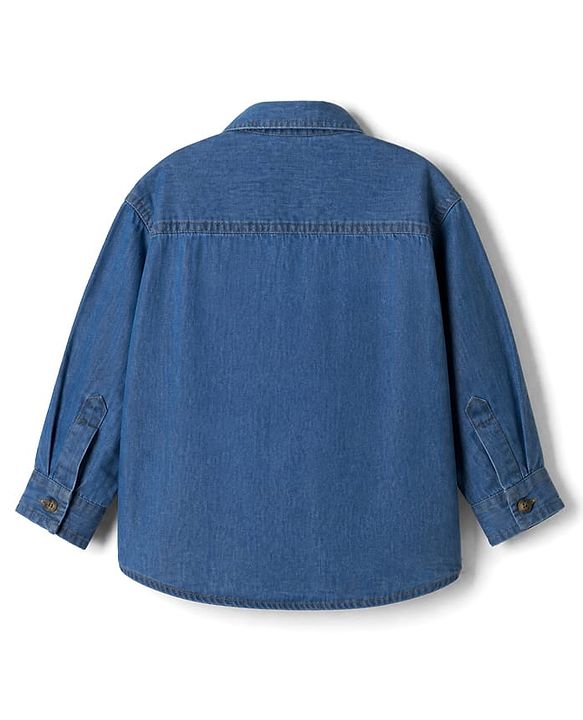 Babyhug 100% Cotton Woven Denim Washed Shirt with Full Sleeves and Only The Best Embroidery - Blue