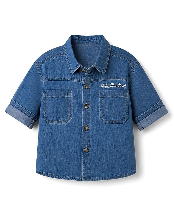 Babyhug 100% Cotton Woven Denim Washed Shirt with Full Sleeves and Only The Best Embroidery - Blue
