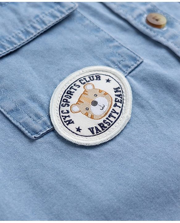 Babyhug Cotton Woven Washed Full Sleeves Denim Shirt with Bear Patch - Blue
