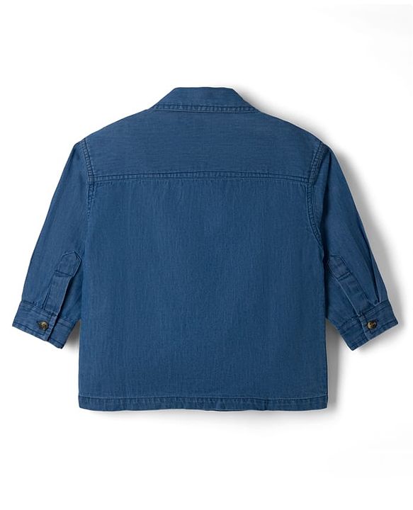 Babyhug 100% Cotton Woven Denim Shirt with Full Sleeves and Bear Print - Blue