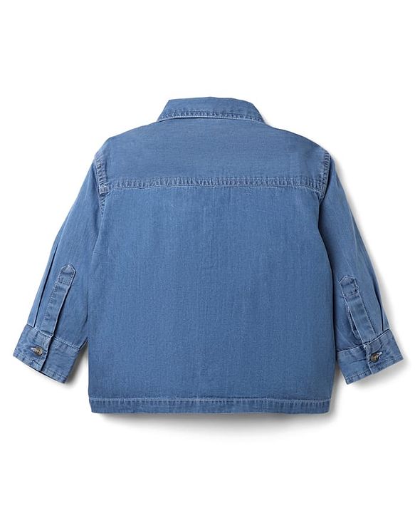 Babyhug 100% Cotton Denim Full Sleeves Washed Shirt With Baseball Is My Place Text Patch - Blue