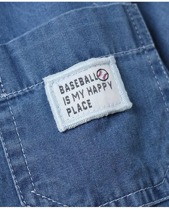 Babyhug 100% Cotton Denim Full Sleeves Washed Shirt With Baseball Is My Place Text Patch - Blue