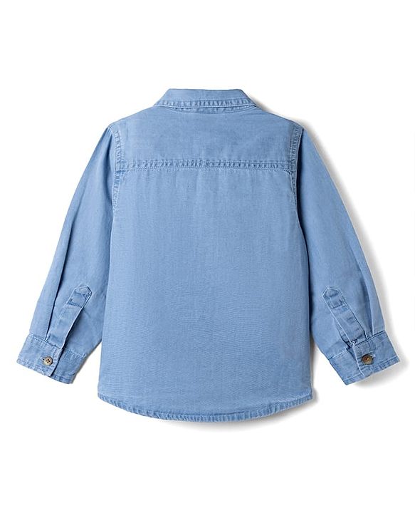 Babyhug Cotton Woven Washed Full Sleeves Denim Shirt with Bear Print - Blue