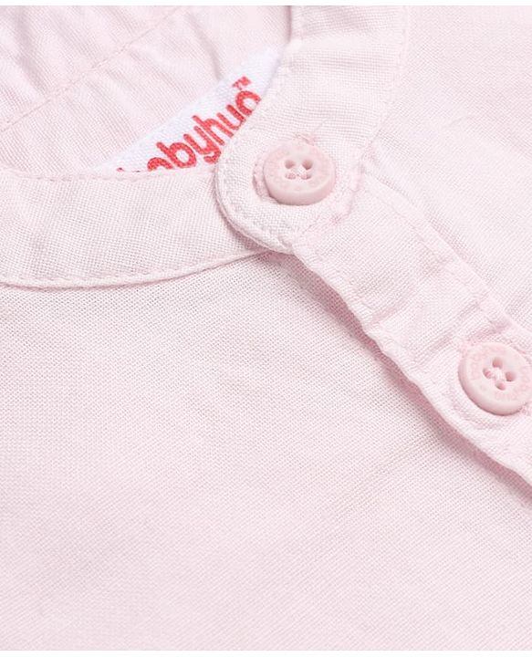 Babyhug 100% Cotton Woven Solid Shirt with Full Sleeves Mandarin Collar in Light Pink