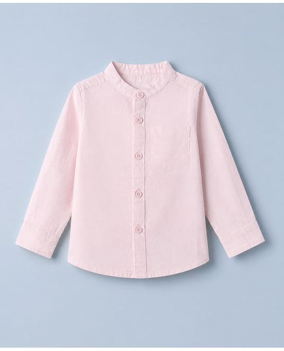 Babyhug 100% Cotton Woven Solid Shirt with Full Sleeves Mandarin Collar in Light Pink