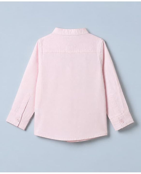 Babyhug 100% Cotton Woven Solid Shirt with Full Sleeves Mandarin Collar in Light Pink
