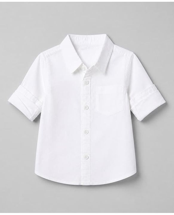 Babyhug 100% Cotton Woven Solid Shirt with Full Sleeves in White for 12-18 Months