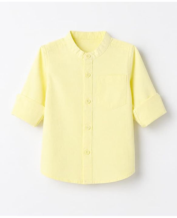 Babyhug 100% Cotton Woven Mandarin Collar Solid Shirt with Full Sleeves in Yellow