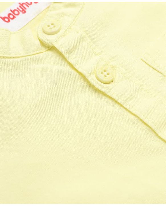 Babyhug 100% Cotton Woven Mandarin Collar Solid Shirt with Full Sleeves in Yellow