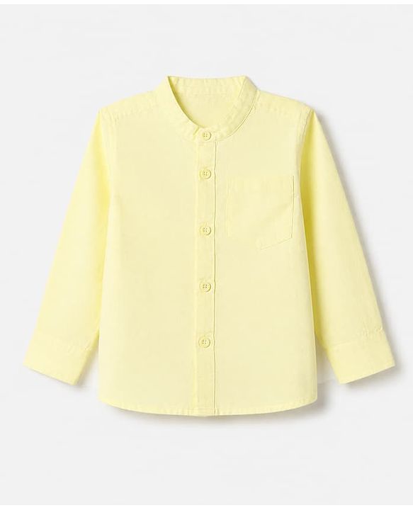 Babyhug 100% Cotton Woven Mandarin Collar Solid Shirt with Full Sleeves in Yellow