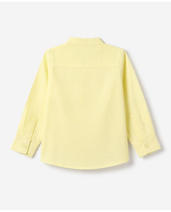 Babyhug 100% Cotton Woven Mandarin Collar Solid Shirt with Full Sleeves in Yellow