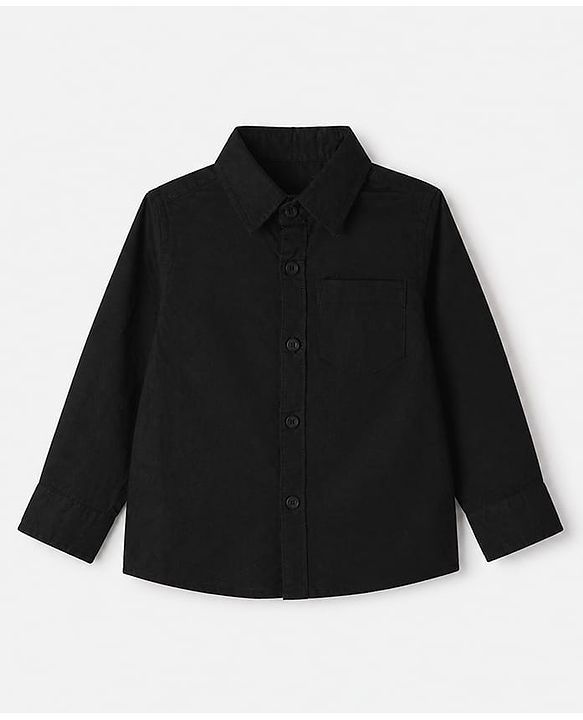 Babyhug 100% Cotton Woven Solid Shirt with Full Sleeves - Black