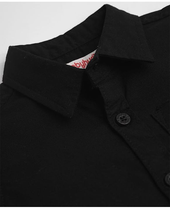Babyhug 100% Cotton Woven Solid Shirt with Full Sleeves - Black