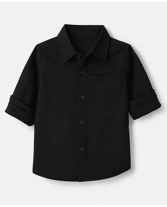 Babyhug 100% Cotton Woven Solid Shirt with Full Sleeves - Black