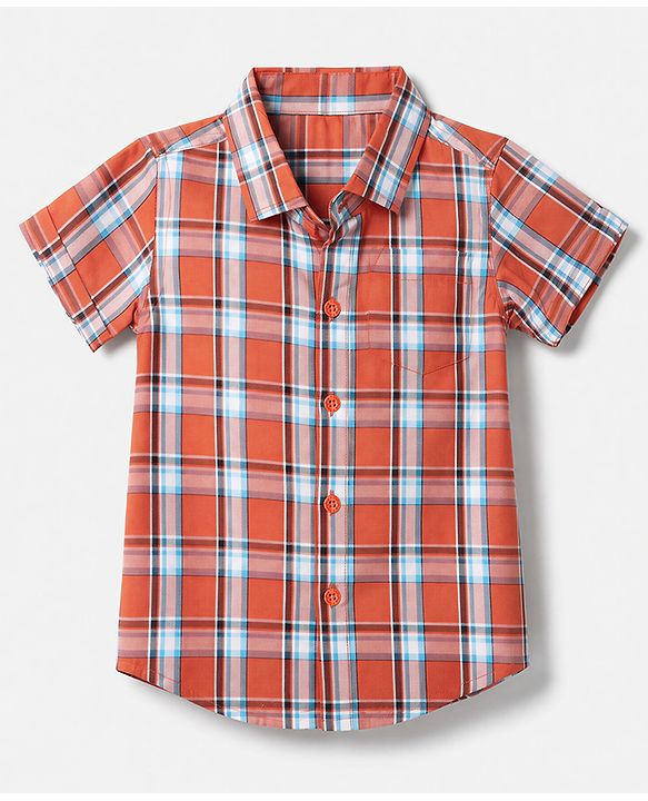 Babyhug 100% Cotton Woven Checks Shirt with Half Sleeves - Choral