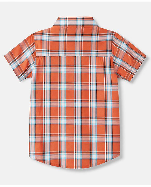 Babyhug 100% Cotton Woven Checks Shirt with Half Sleeves - Choral