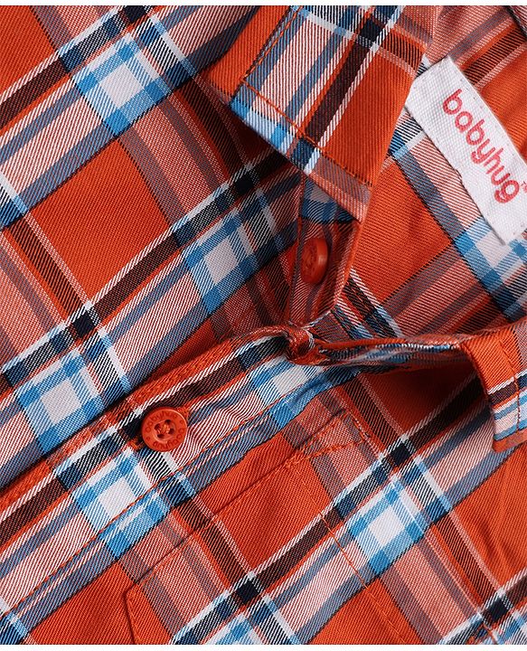 Babyhug 100% Cotton Woven Checks Shirt with Half Sleeves - Choral
