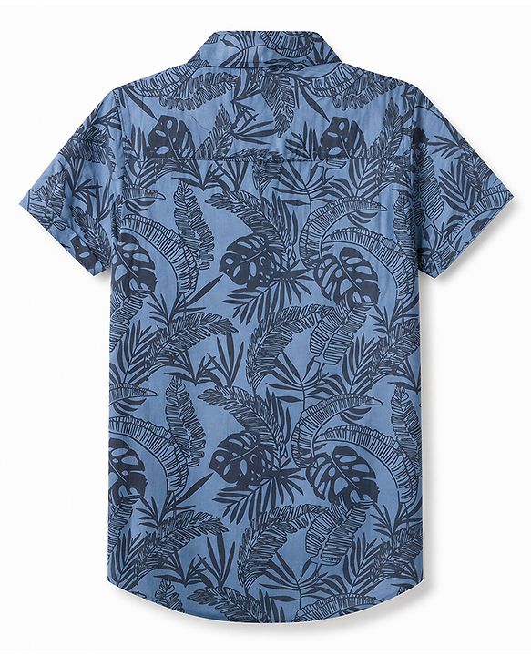 Babyhug 100% Cotton Woven Printed Shirt with Half Sleeves and Leaves Print - Blue