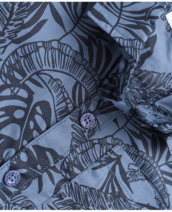 Babyhug 100% Cotton Woven Printed Shirt with Half Sleeves and Leaves Print - Blue