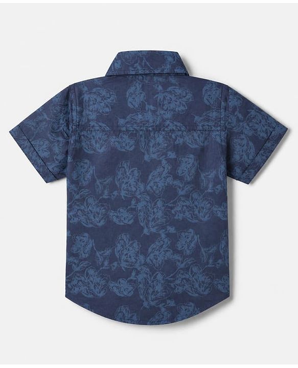 Babyhug 100% Cotton Woven Half Sleeves Regular Fit Shirt with Floral Print & Collar Neck in Blue