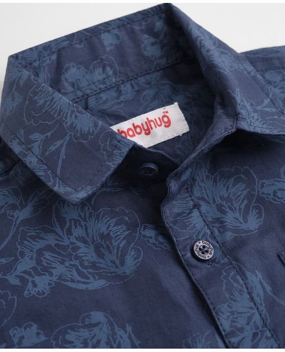 Babyhug 100% Cotton Woven Half Sleeves Regular Fit Shirt with Floral Print & Collar Neck in Blue