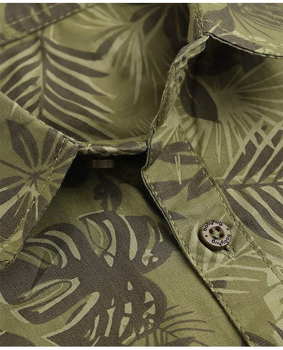 Babyhug 100% Cotton Woven Shirt with Half Sleeves and Leaves Print & Regular Collar Neck in Olive Green