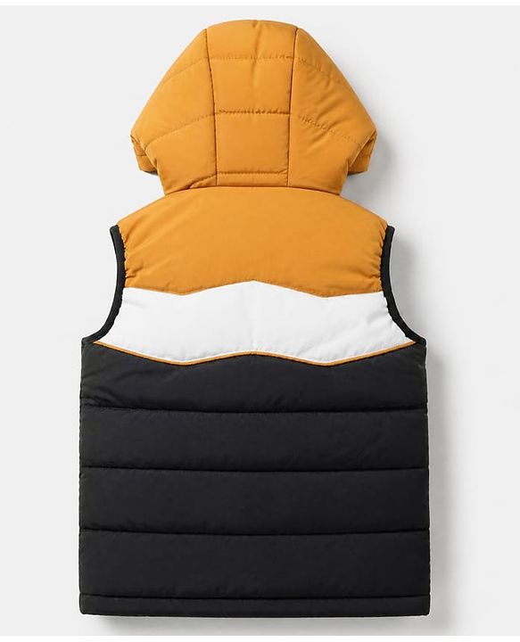 Babyhug Woven Padded Quilted Hooded Winter Jacket with Sleeveless and Color Block Print - Olive Green