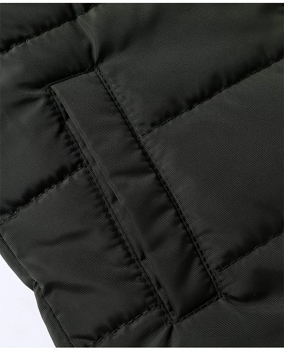 Babyhug Woven Padded Quilted Hooded Winter Jacket with Sleeveless and Color Block Print - Olive Green