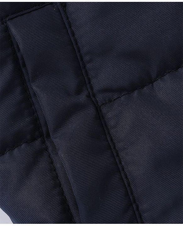 Babyhug Woven Hooded Padded Quilted Winter Hoodie with Sleeveless and Cut & Sew - Navy Blue