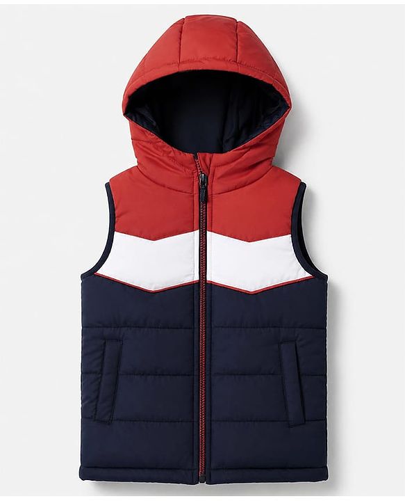 Babyhug Woven Hooded Padded Quilted Winter Hoodie with Sleeveless and Cut & Sew - Navy Blue