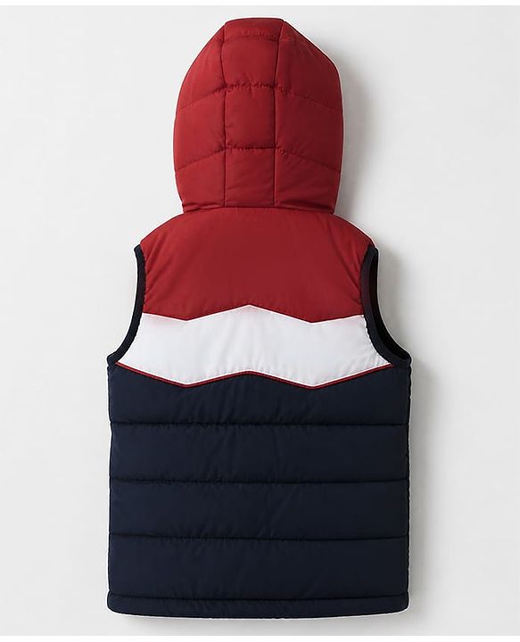 Babyhug Woven Hooded Padded Quilted Winter Hoodie with Sleeveless and Cut & Sew - Navy Blue