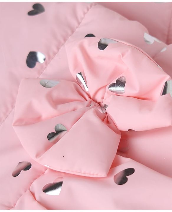 Babyhug Woven Hooded Jacket with Full Sleeves and Heart Foil Print - Pink
