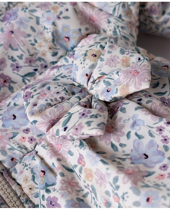 Babyhug Woven Full Sleeves Hooded Padded Floral Printed Jacket with Bow Applique - White