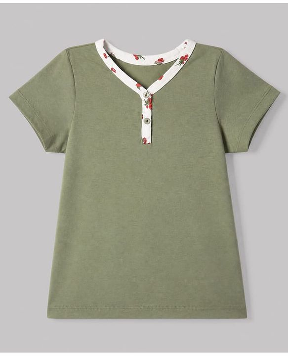Pine Kids Cotton Knit Half Sleeves T-Shirt & Pyjama Night Suit with Floral Print - Green