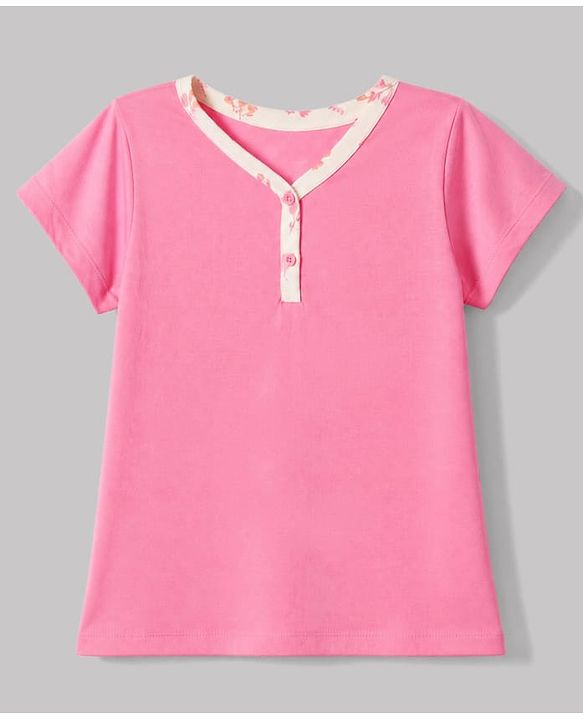 Pine Kids Cotton Knit Half Sleeves T-Shirt & Pyjama Night Suit with Floral Print - Pink