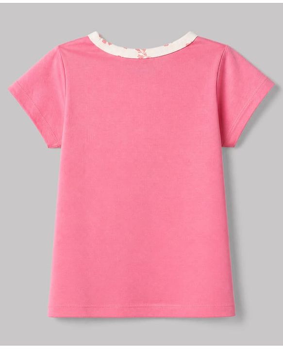 Pine Kids Cotton Knit Half Sleeves T-Shirt & Pyjama Night Suit with Floral Print - Pink