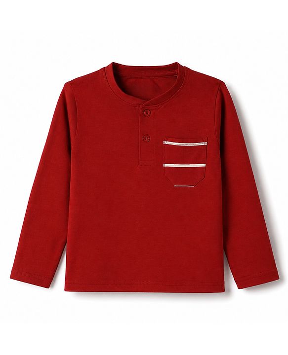 Pine Kids 100% Cotton Single Jersey Knit Full Sleeves T-Shirt & Striped Pyjama Night Suit with Bio Wash - Red