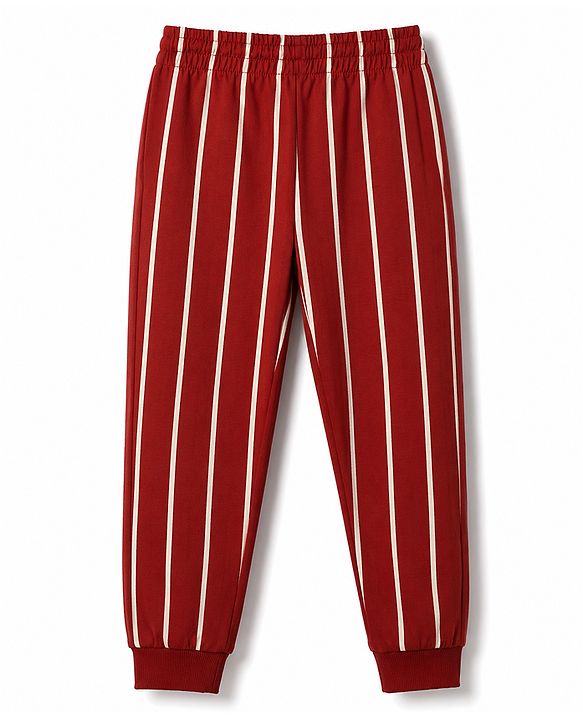 Pine Kids 100% Cotton Single Jersey Knit Full Sleeves T-Shirt & Striped Pyjama Night Suit with Bio Wash - Red