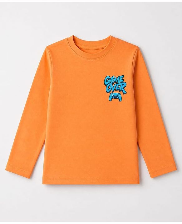 Pine Kids Cotton Knit Half Sleeves T-Shirt & Checks Pyjama Night Suit with Game Over Print - Orange