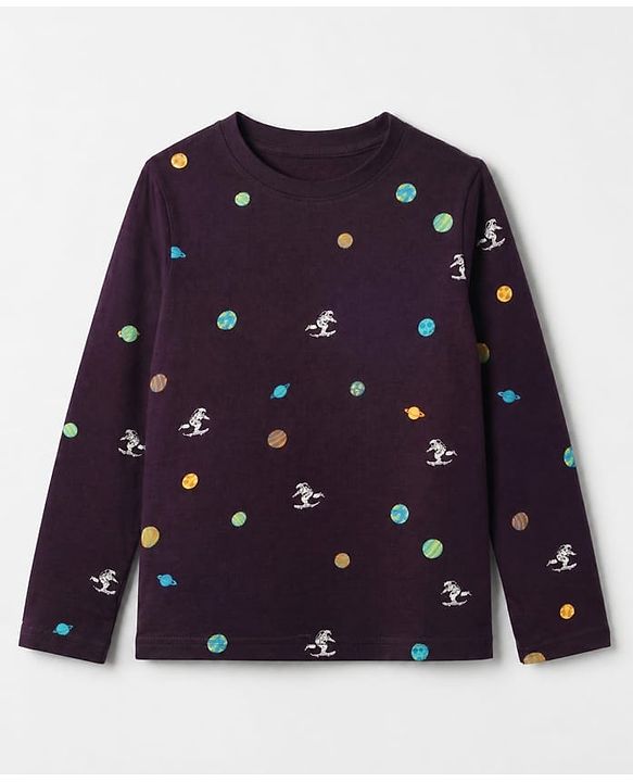 Pine Kids Cotton Knit Half Sleeves Co-Ords T-Shirt & Pyjama Night Suit with Space Theme Print - Plum