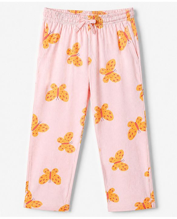 Pine Kids 100% Cotton Knit Full Sleeves Shirt & Pyjama Co-Ords Set With Butterfly Print - Red