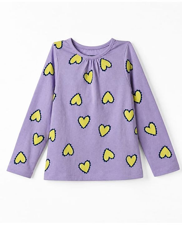 Pine Kids 100% Cotton Bio Washed Single Jersery 180 Gsm Knit Co-ord Top & Pajama Night Suit with Hearts Print - Lilac