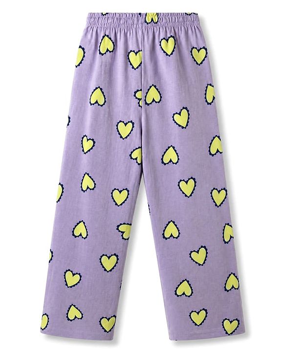 Pine Kids 100% Cotton Bio Washed Single Jersery 180 Gsm Knit Co-ord Top & Pajama Night Suit with Hearts Print - Lilac