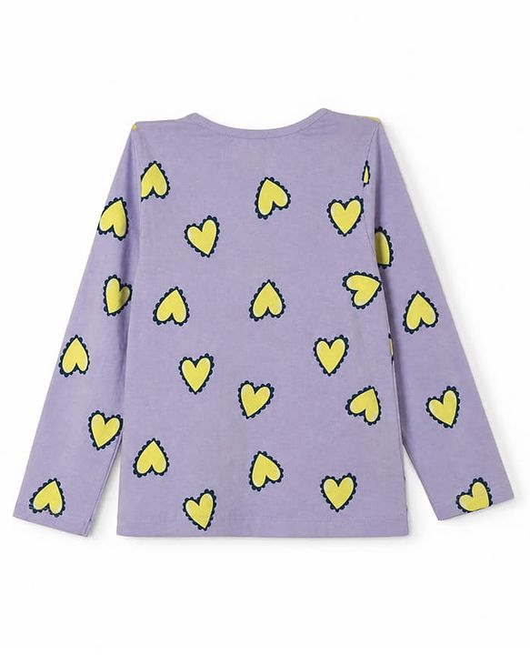 Pine Kids 100% Cotton Bio Washed Single Jersery 180 Gsm Knit Co-ord Top & Pajama Night Suit with Hearts Print - Lilac