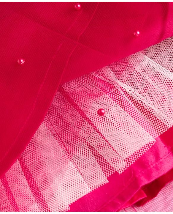 Pine Kids Mesh Woven Half Puffed Sleeves Party Dress With Pearl Embellishment - Dark Pink