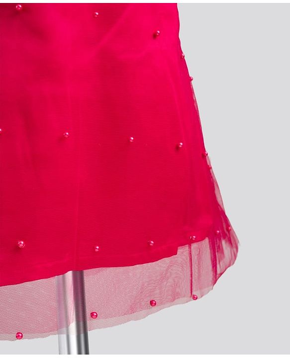 Pine Kids Mesh Woven Half Puffed Sleeves Party Dress With Pearl Embellishment - Dark Pink