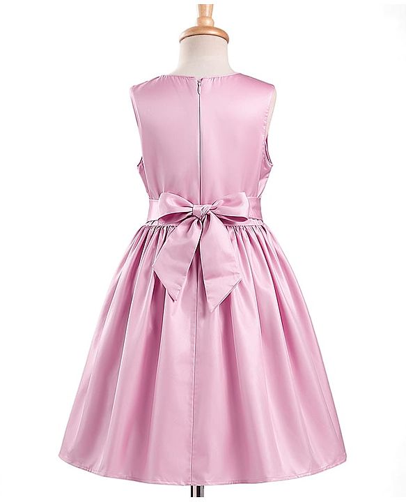 Pine Kids Satin Woven Sleeveless Party Dress With Sequin Detailing & Bow Applique - Pink