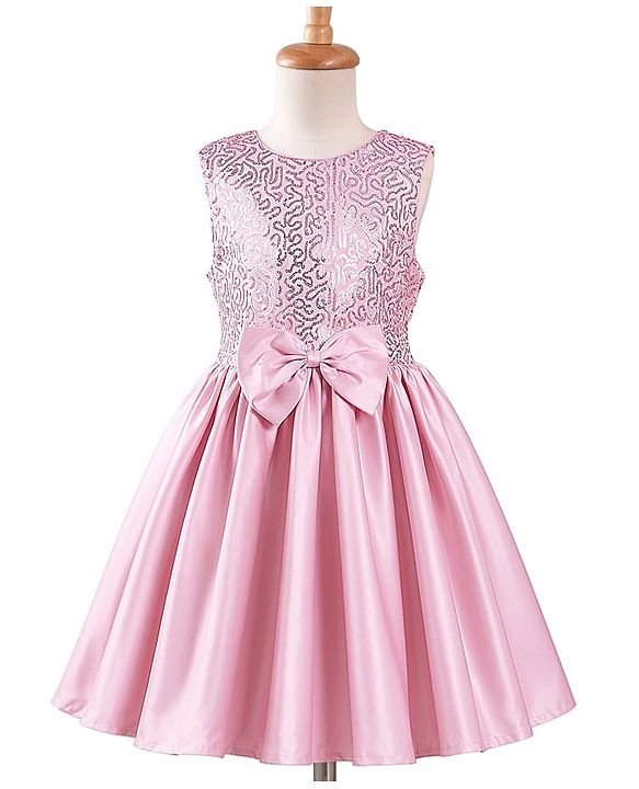 Pine Kids Satin Woven Sleeveless Party Dress With Sequin Detailing & Bow Applique - Pink