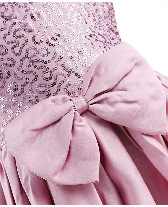 Pine Kids Satin Woven Sleeveless Party Dress With Sequin Detailing & Bow Applique - Pink